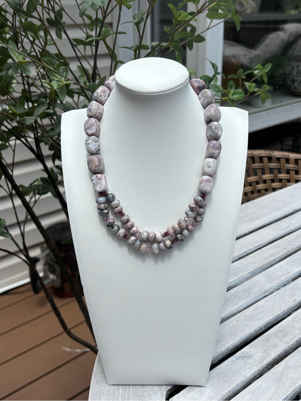 Handcrafted Lavender and Gray Stone Bead Necklace
